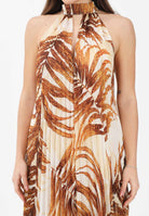 JUST CAVALLI Abito lungo beige da donna con stampa di foglie stilizzate 80PAO955NS775 638 JUST CAVALLI 