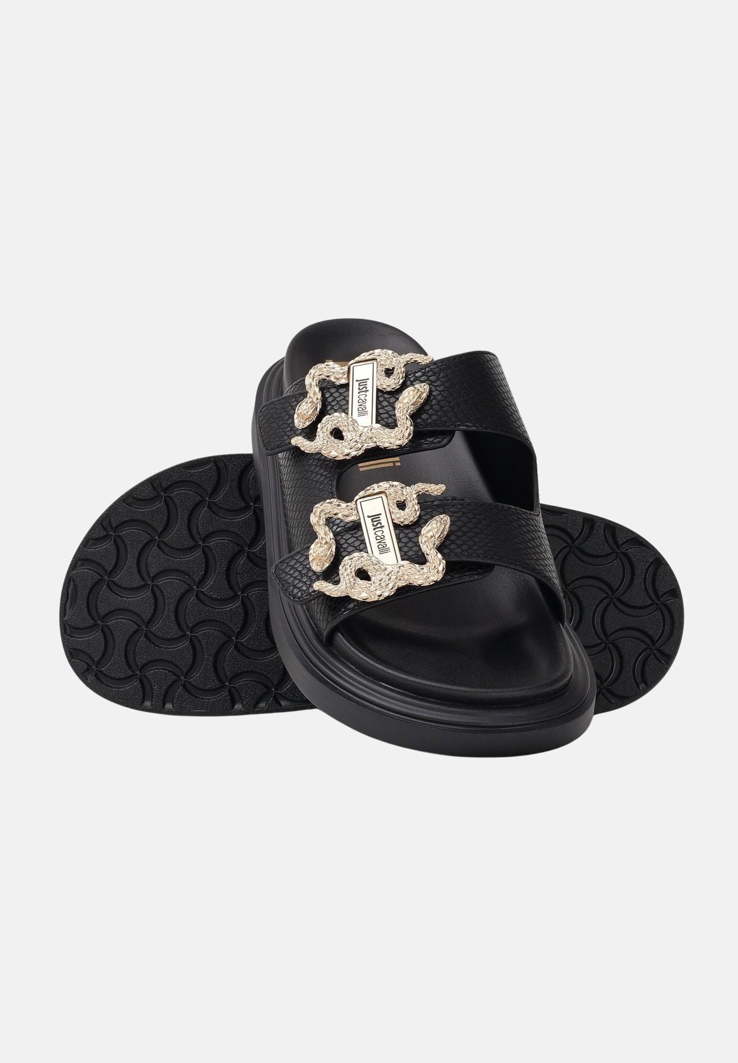 JUST CAVALLI Ciabatte nere da donna con fibbia logo 80RA3S91ZSE36 899 JUST CAVALLI 