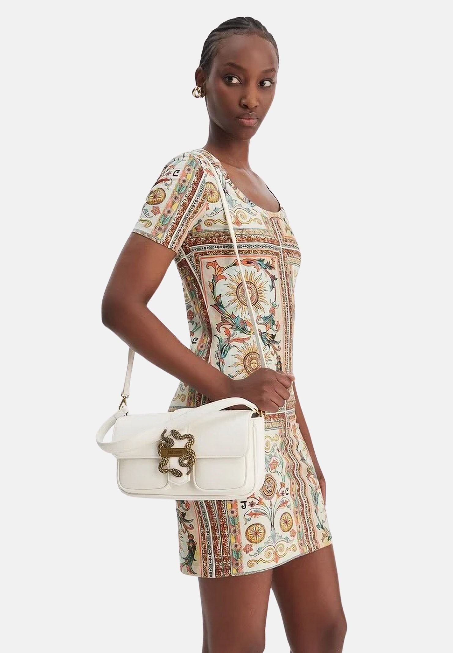 JUST CAVALLI Borsa a spalla bianca da donna con fibbia logo 80RA4BA2ZSA89 003 JUST CAVALLI 