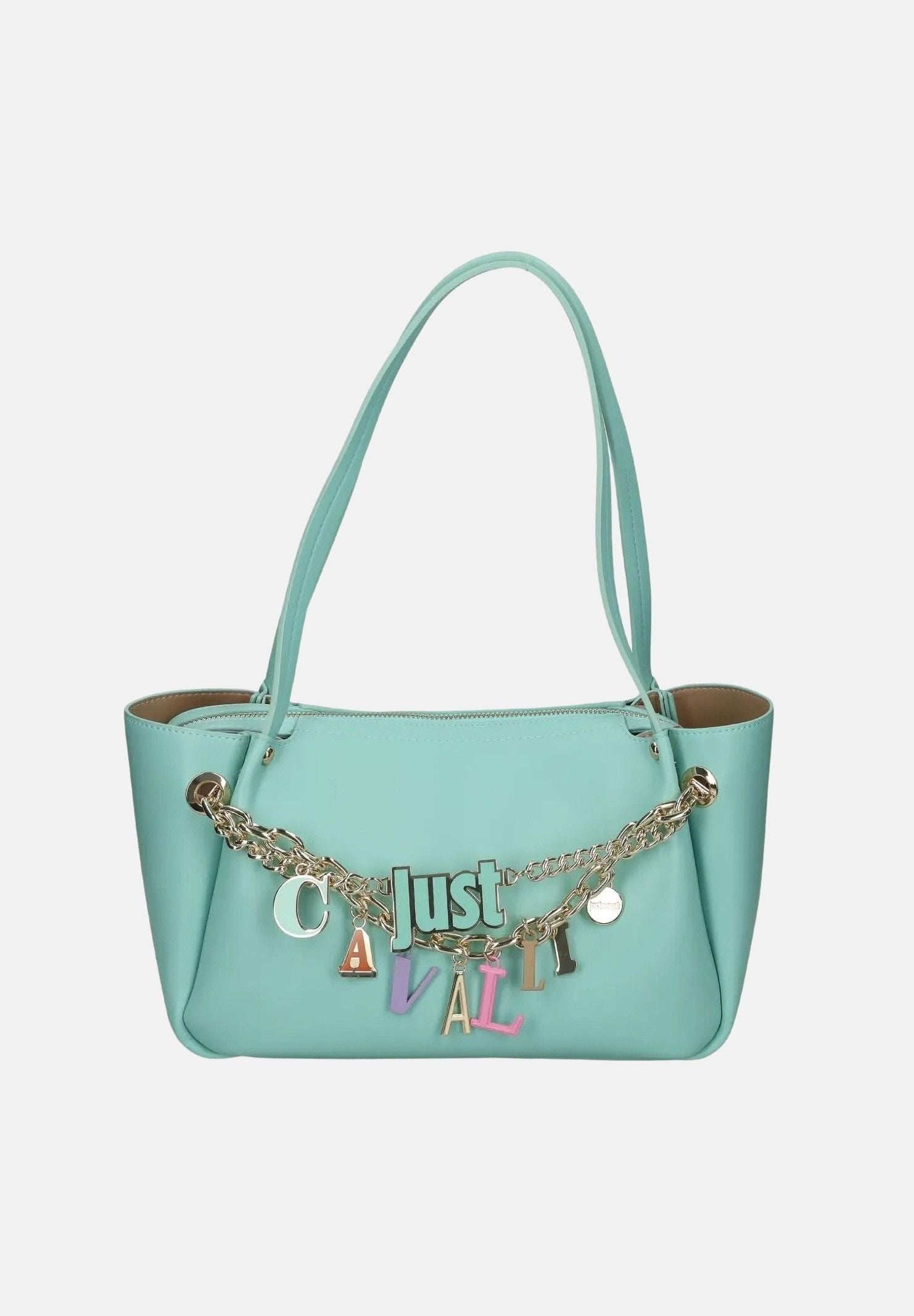 JUST CAVALLI Borsa a spalla verde acqua da donna con charm logo 80RA4BE3ZSD85 130 JUST CAVALLI 