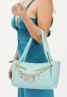 JUST CAVALLI Borsa a spalla verde acqua da donna con charm logo 80RA4BE3ZSD85 130 JUST CAVALLI 