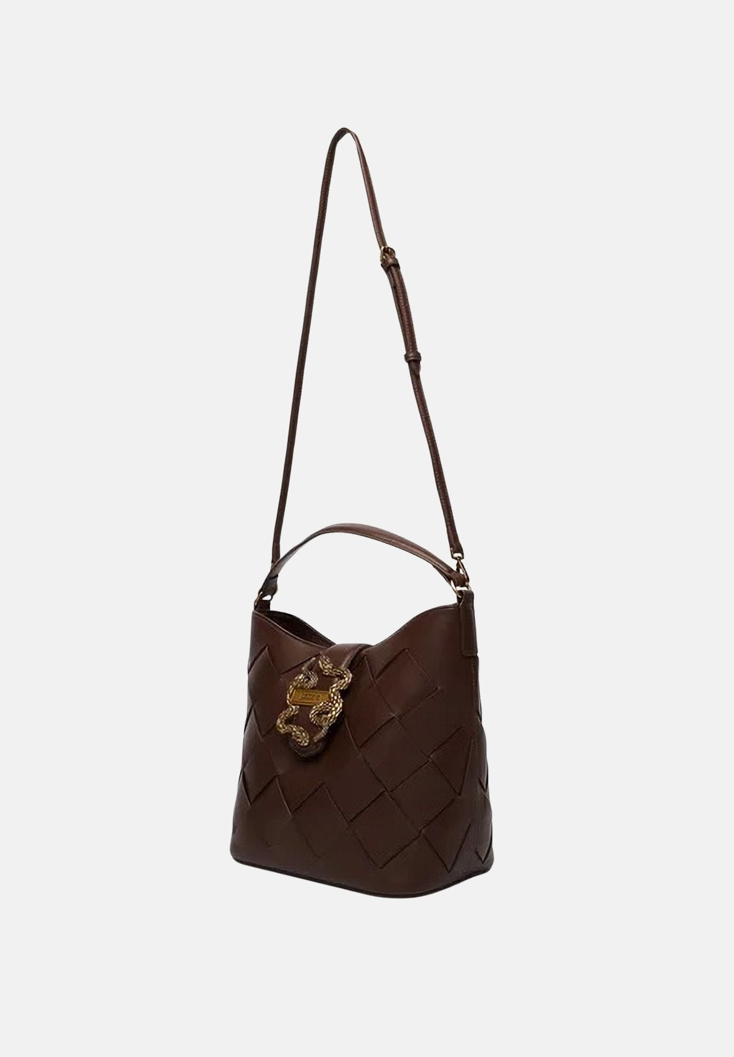 JUST CAVALLI Borsa a mano marrone da donna con lavorazione intrecciata e fibbia logo 80RA4BM4ZSD88 772 JUST CAVALLI 