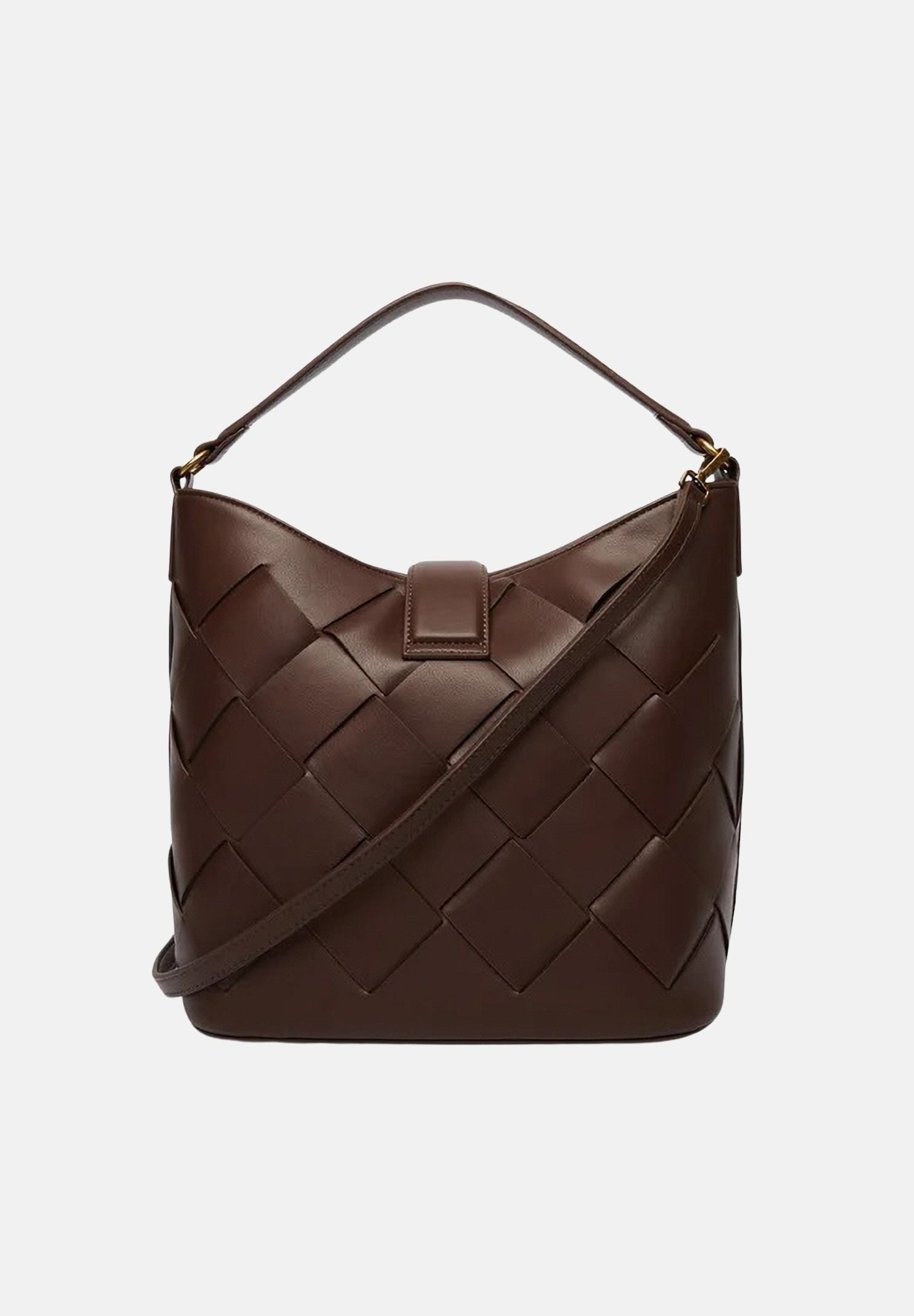 JUST CAVALLI Borsa a mano marrone da donna con lavorazione intrecciata e fibbia logo 80RA4BM4ZSD88 772 JUST CAVALLI 