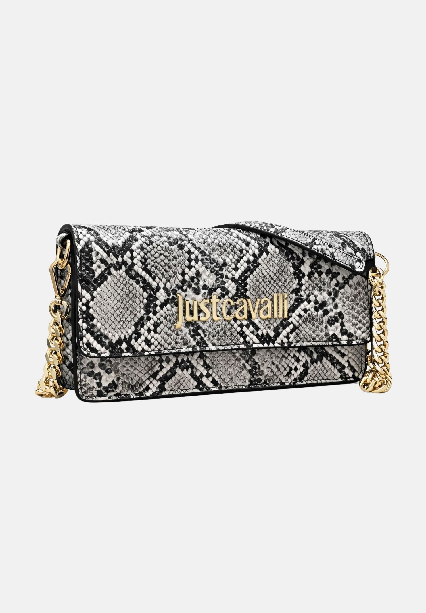 JUST CAVALLI Pochette pitonata bianca e nera da donna con logo 80RA5PD2ZSD84 L02 JUST CAVALLI 
