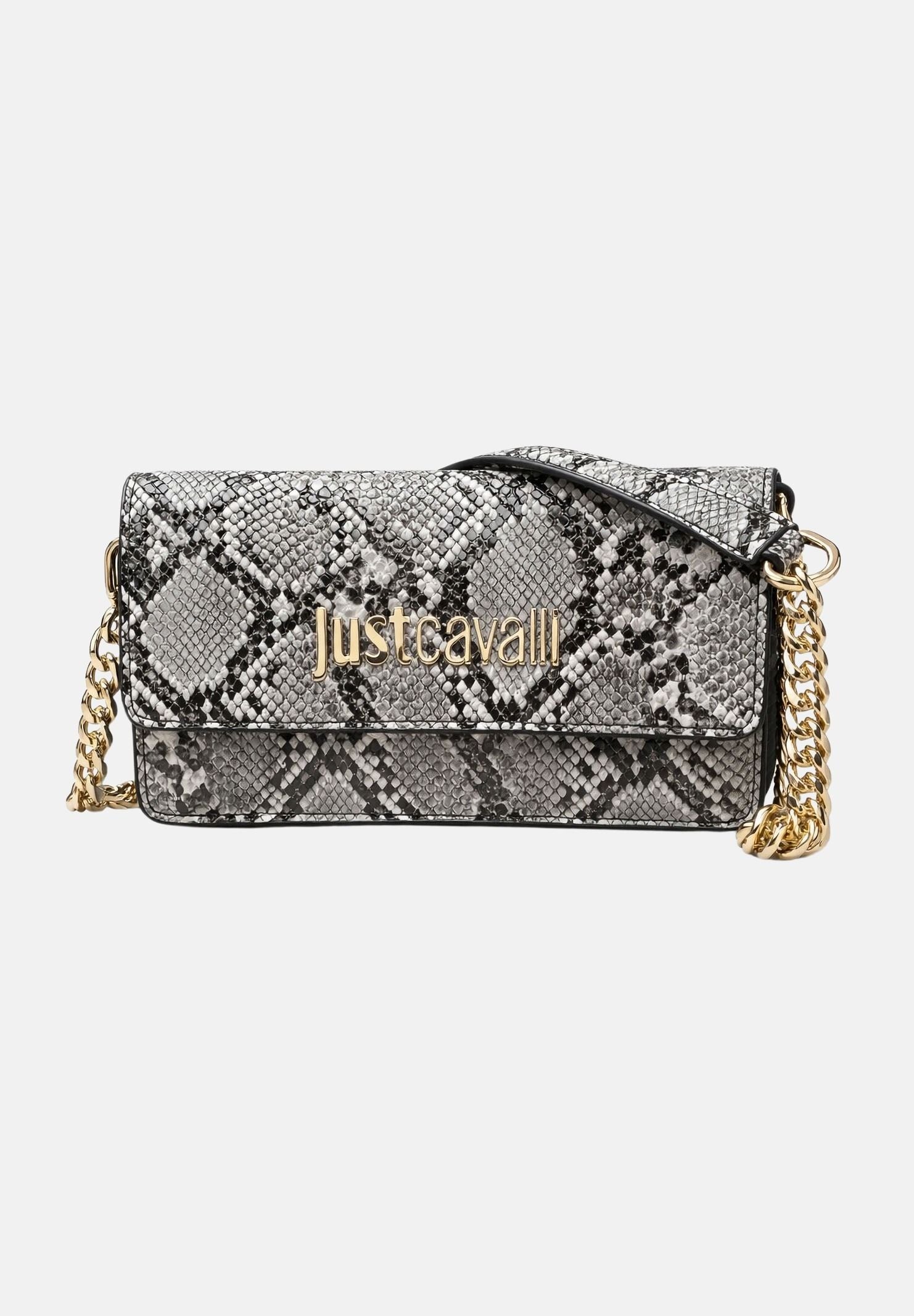 JUST CAVALLI Pochette pitonata bianca e nera da donna con logo 80RA5PD2ZSD84 L02 JUST CAVALLI 