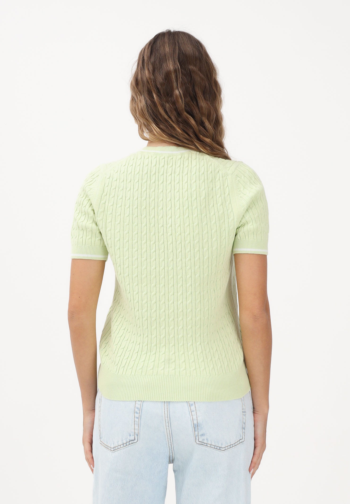 LACOSTE Maglia a manica corta verde da donna in maglia a trecce AF9862 BIC LACOSTE 
