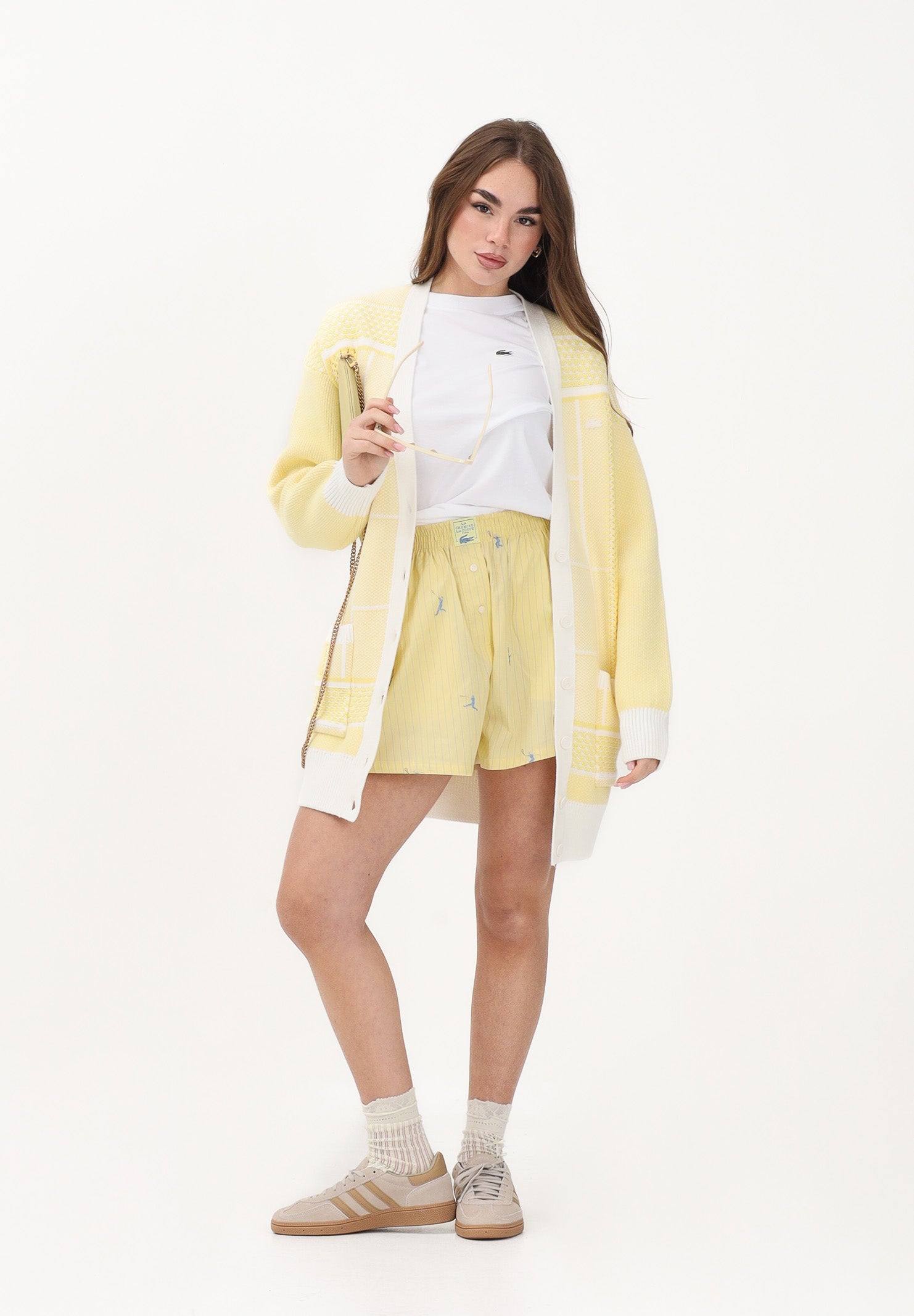 LACOSTE Cardigan giallo da donna con motivo campo da tennis AF9871 IHX LACOSTE 
