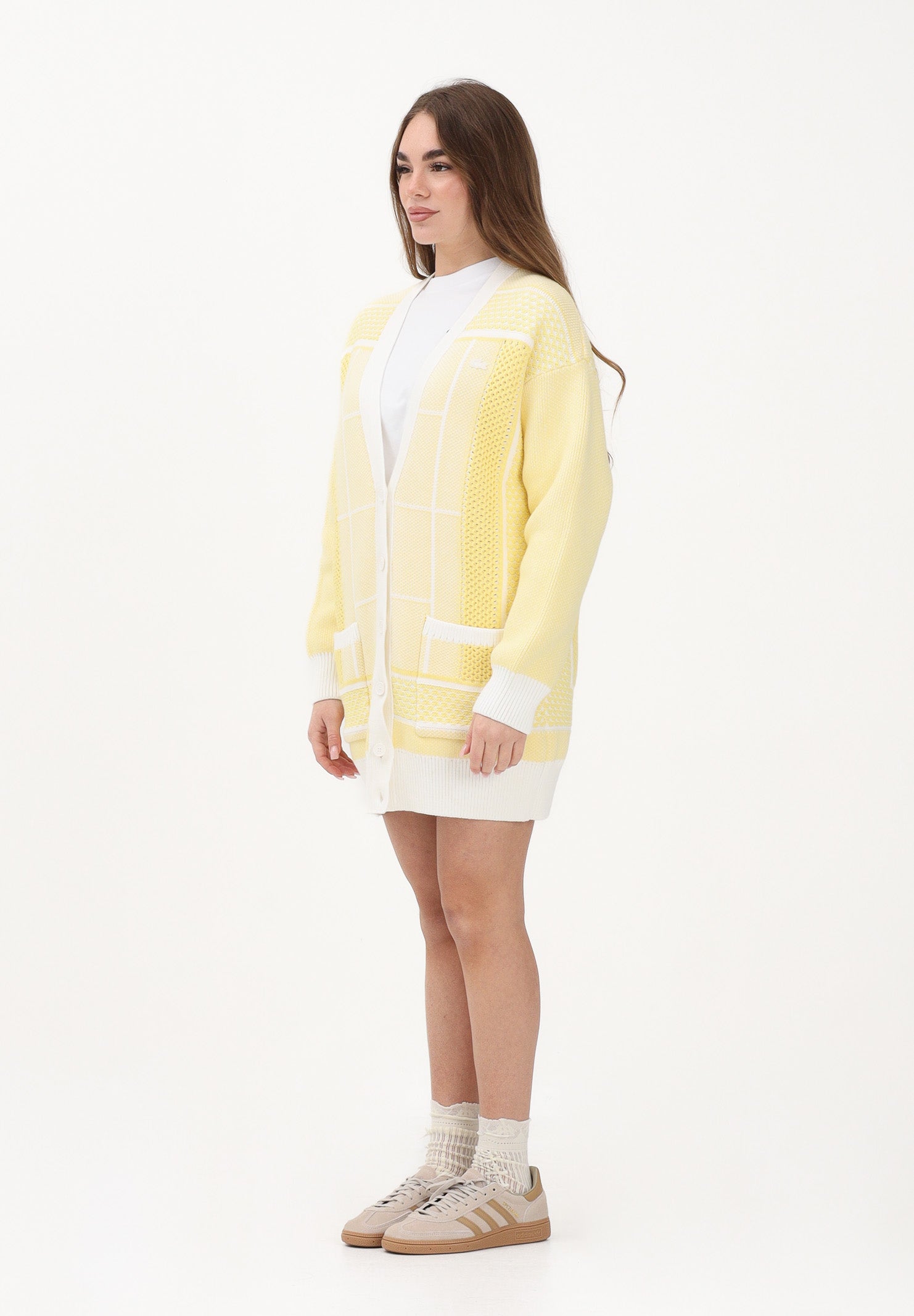 LACOSTE Cardigan giallo da donna con motivo campo da tennis AF9871 IHX LACOSTE 