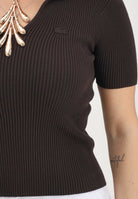 LACOSTE Polo a manica corta marrone da donna in maglia 3D AF9874 3LA LACOSTE 