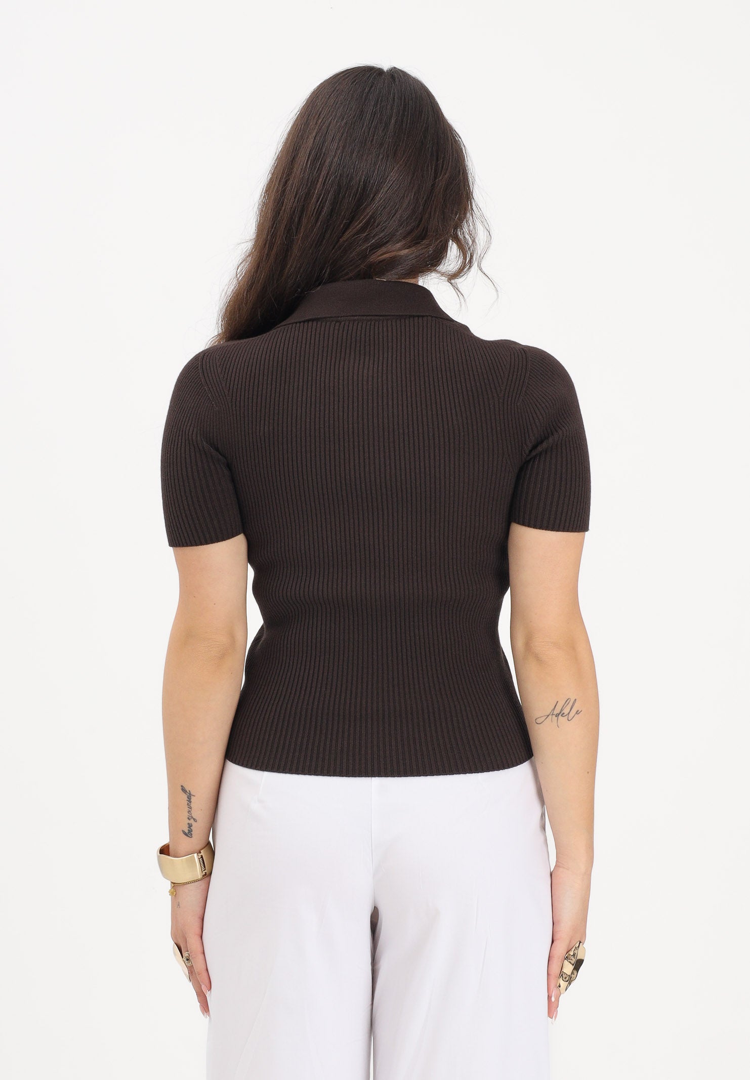 LACOSTE Polo a manica corta marrone da donna in maglia 3D AF9874 3LA LACOSTE 