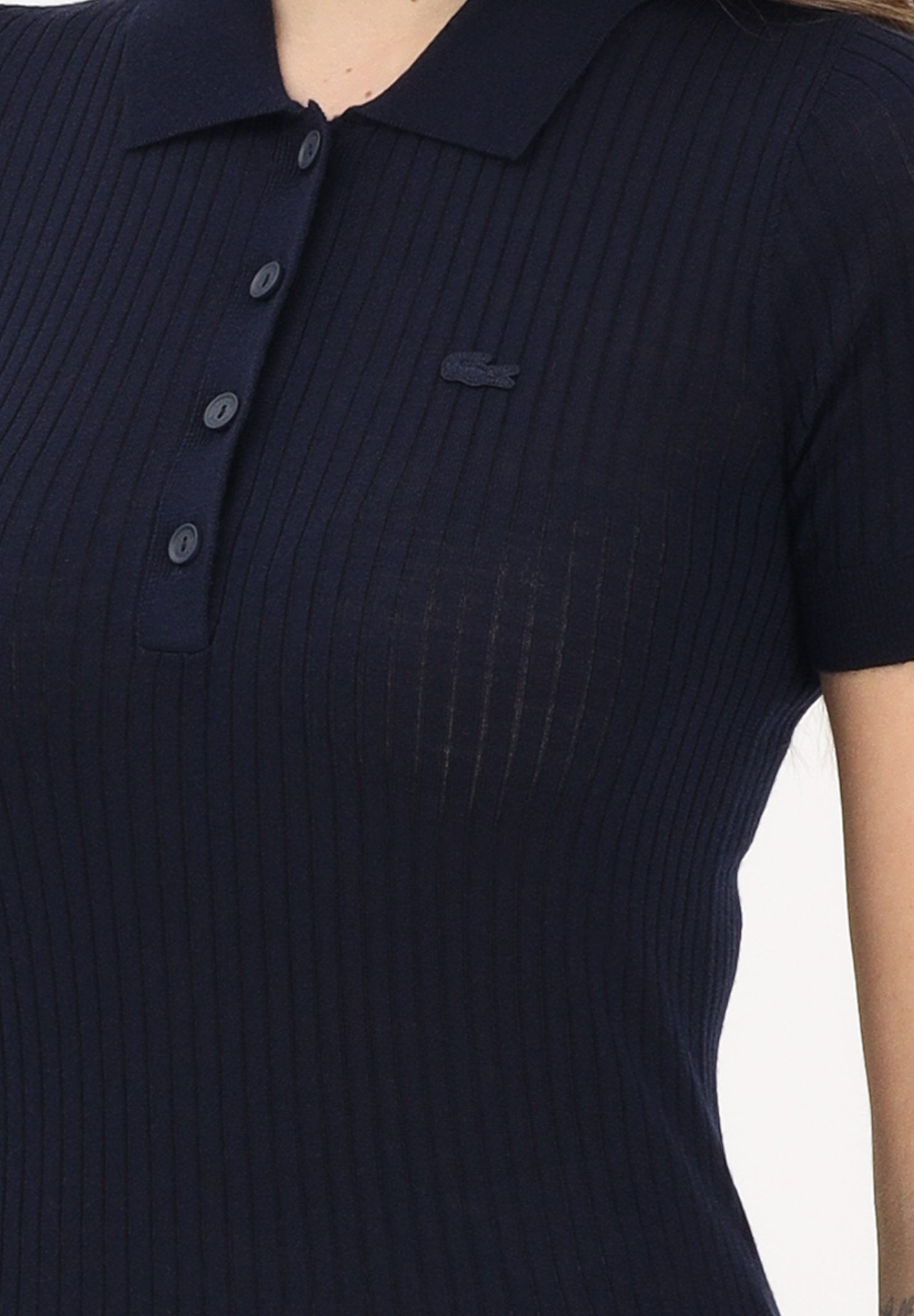 LACOSTE Polo in maglia blu da donna a coste 3D AF9984 166 LACOSTE 