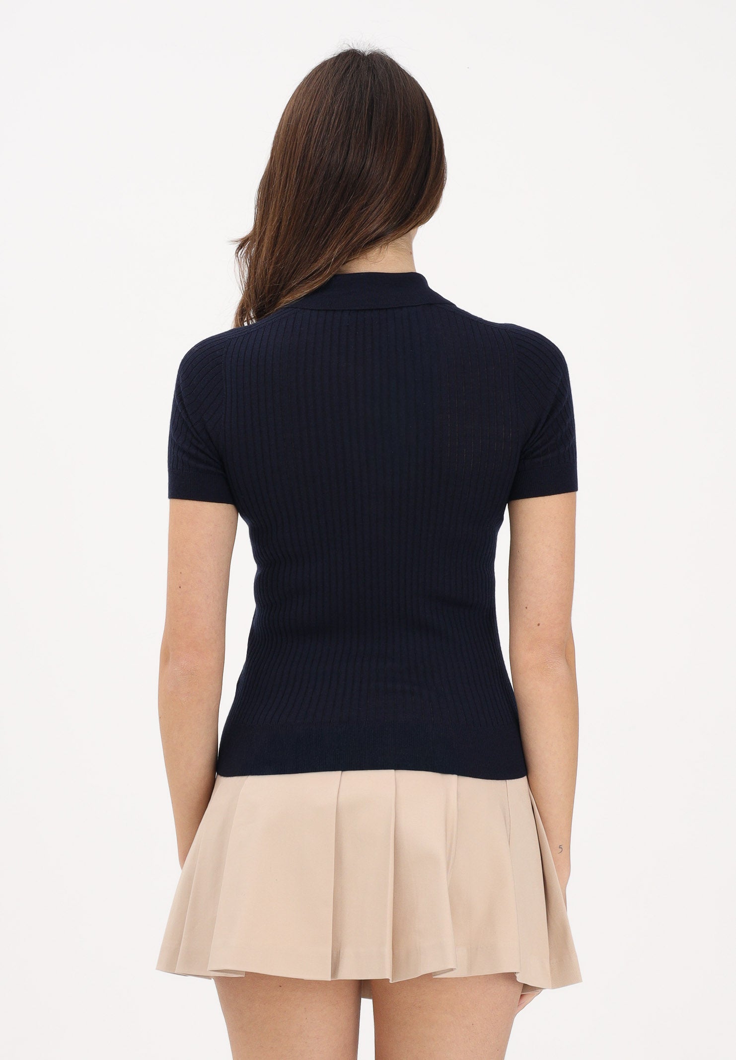 LACOSTE Polo in maglia blu da donna a coste 3D AF9984 166 LACOSTE 