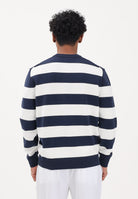 LACOSTE Maglioncino girocollo bianco e blu da uomo con motivo a righe vistose AH0608 HHW LACOSTE 