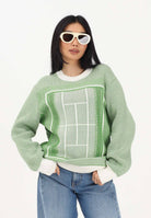 LACOSTE Maglione girocollo bianco e verde per uomo e donna con grafica campo da tennis AH0619 4SI LACOSTE 