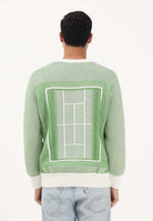 LACOSTE Maglione girocollo bianco e verde per uomo e donna con grafica campo da tennis AH0619 4SI LACOSTE 
