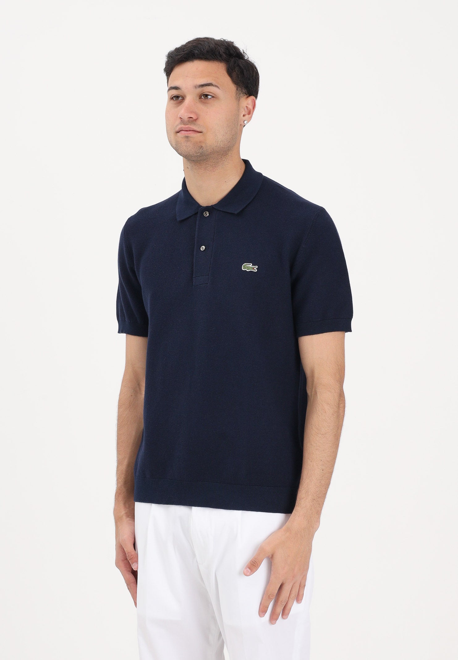 LACOSTE Polo a manica corta blu da uomo in maglia bouclé AH1043 166 LACOSTE 