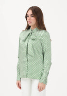 LACOSTE Camicia a manica lunga bianca e verde da donna con collo annodato staccabile CF2626 4SI LACOSTE 