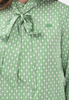 LACOSTE Camicia a manica lunga bianca e verde da donna con collo annodato staccabile CF2626 4SI LACOSTE 
