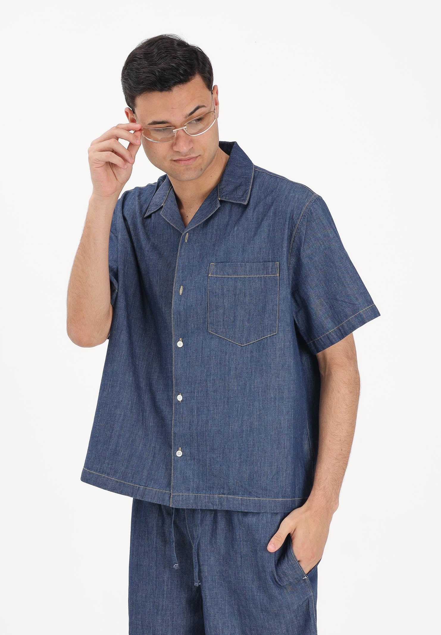 LACOSTE Camicia a manica corta in denim medio da uomo CH1869 MK9 LACOSTE 