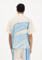 LACOSTE Camicia a manica corta panna e azzurra da uomo con stampa CH1995 3IY LACOSTE 