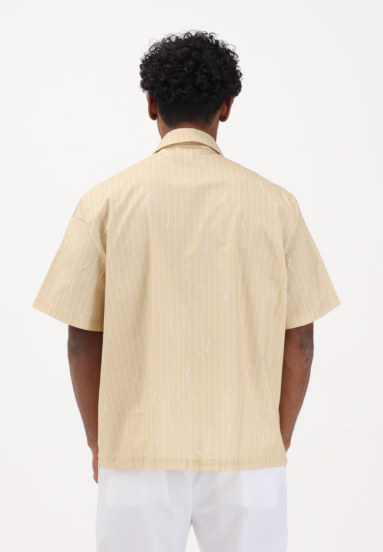 LACOSTE Camicia a manica corta gialla da uomo in twill stampata CH2343 2IU LACOSTE 