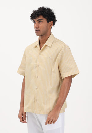 LACOSTE Camicia a manica corta gialla da uomo in twill stampata CH2343 2IU LACOSTE 