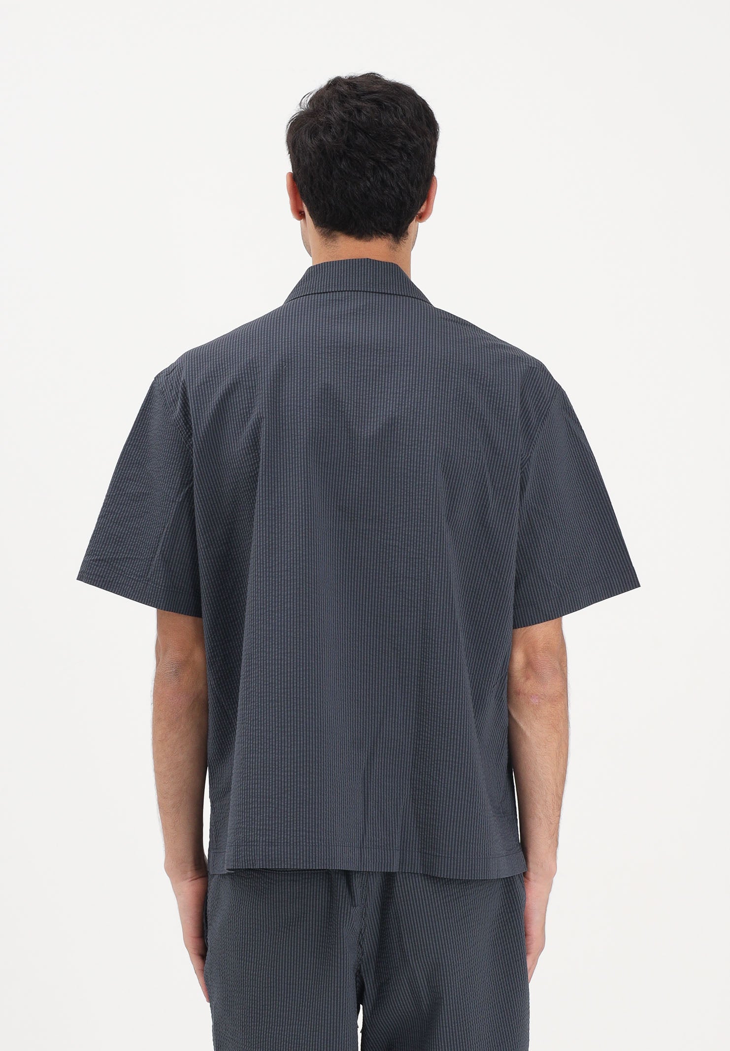 LACOSTE Camicia a manica corta nera da uomo in seersucker CH2355 4CI LACOSTE 