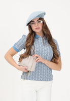 LACOSTE Polo a manica corta azzurra da donna con fantasia monogramma DF3364 1QI LACOSTE 