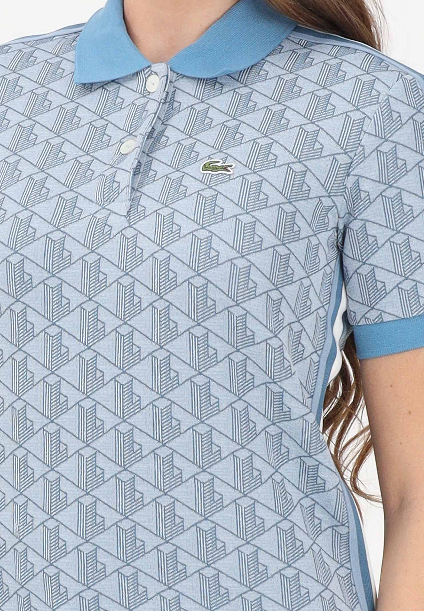 LACOSTE Polo a manica corta azzurra da donna con fantasia monogramma DF3364 1QI LACOSTE 