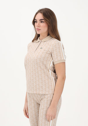 LACOSTE Polo a manica corta beige da donna con fantasia monogramma DF3364 8GI LACOSTE 