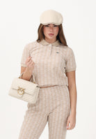 LACOSTE Polo a manica corta beige da donna con fantasia monogramma DF3364 8GI LACOSTE 