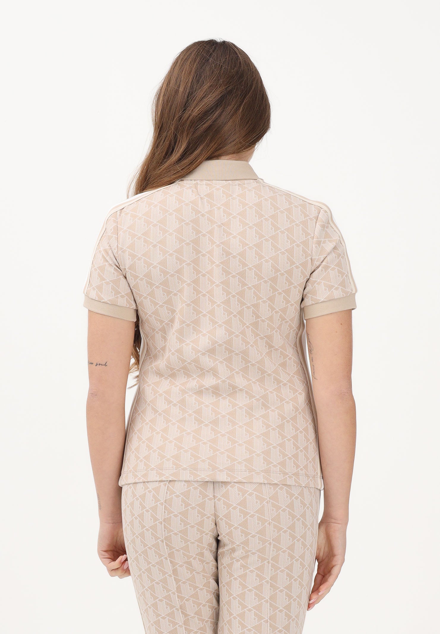 LACOSTE Polo a manica corta beige da donna con fantasia monogramma DF3364 8GI LACOSTE 