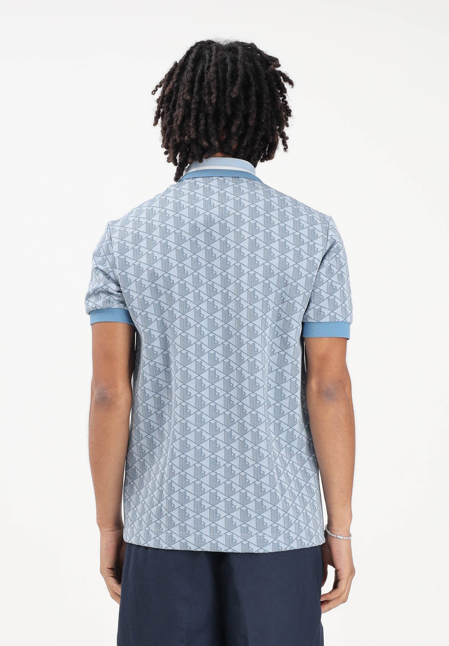 LACOSTE Polo a manica corta azzurra da uomo con motivo monogram DH1417 1QI LACOSTE 