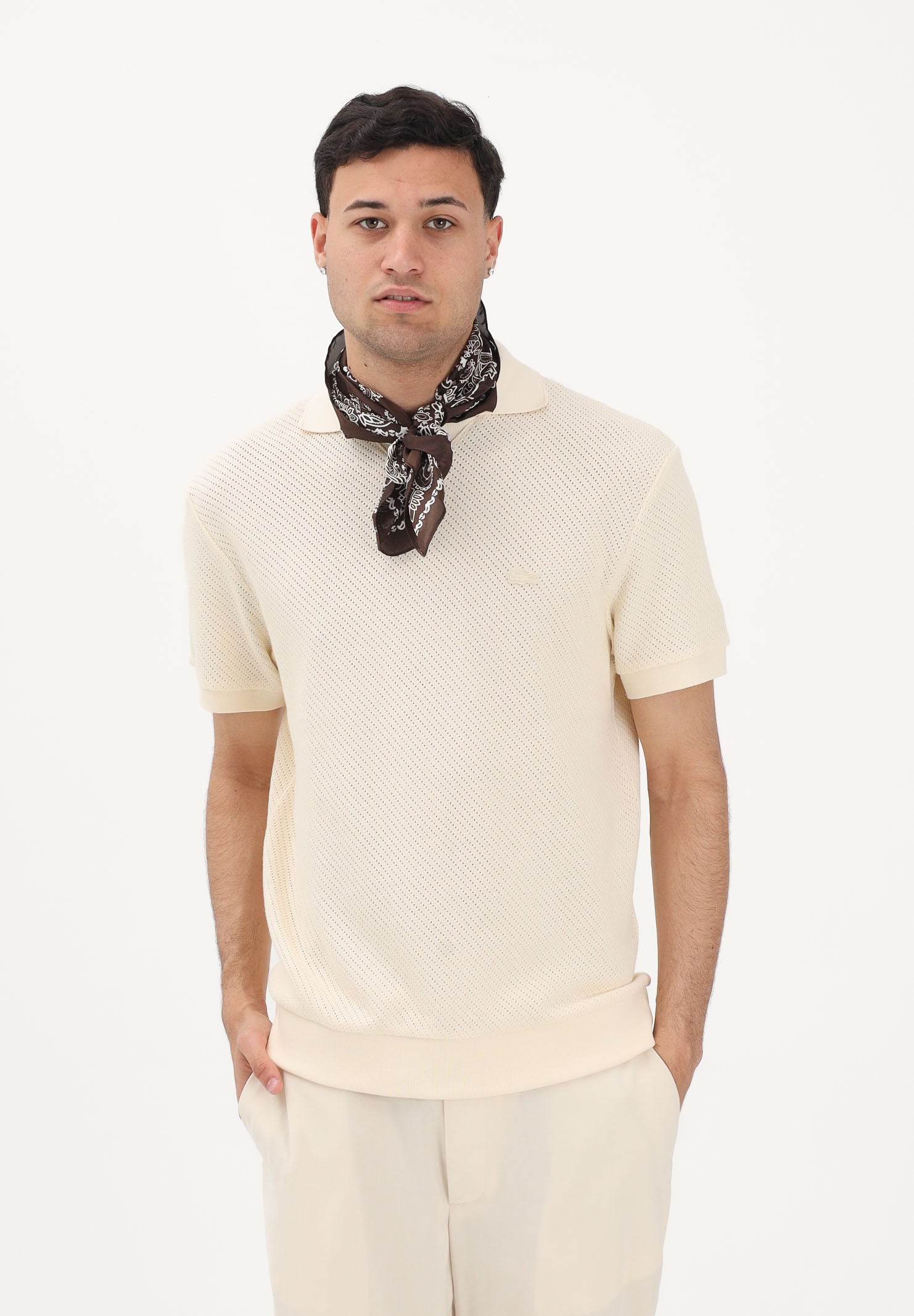 LACOSTE Polo in maglia panna da uomo DH2677 056 LACOSTE 