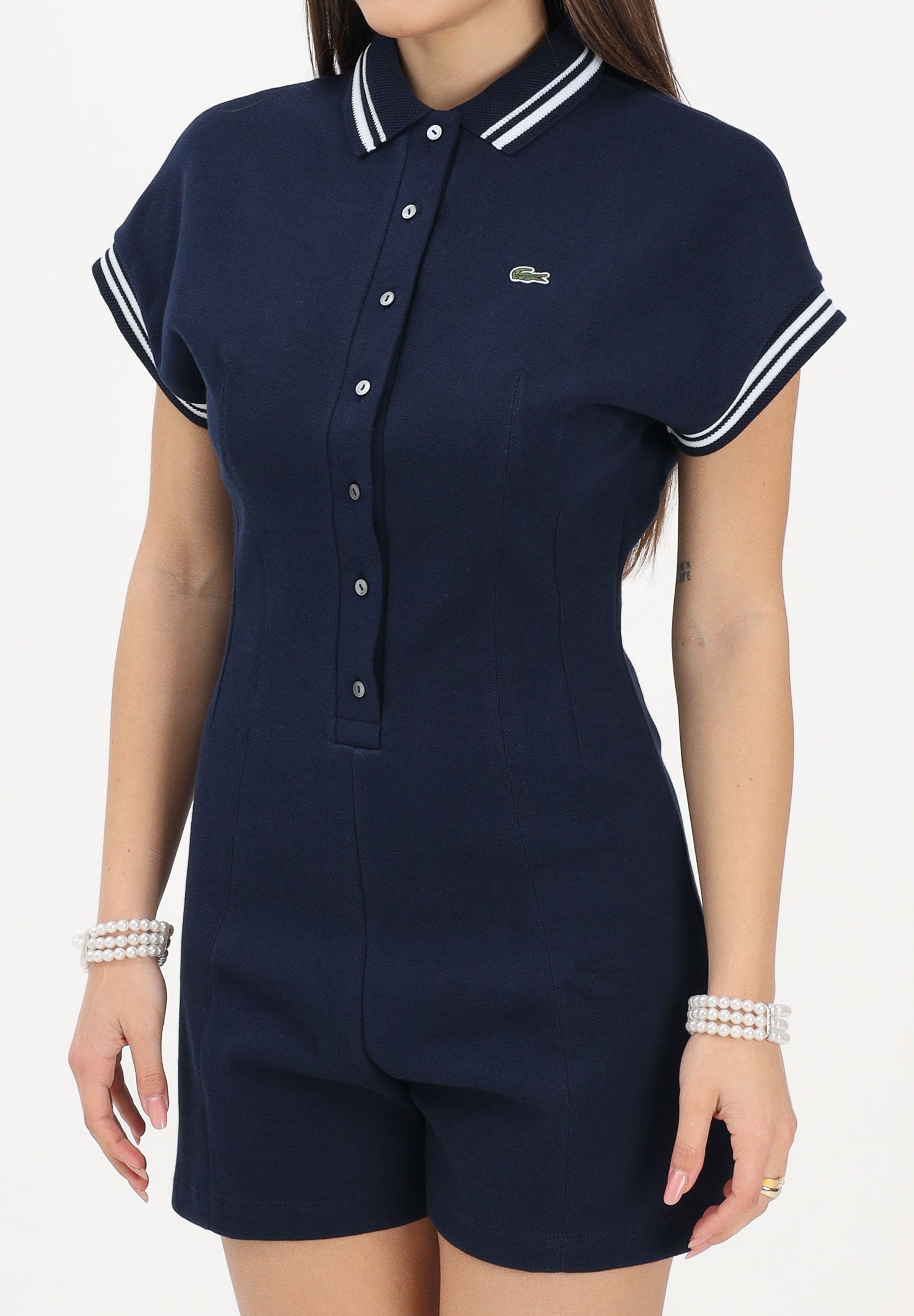 LACOSTE Tutina blu da donna con collo a polo di produzione francese EF2431 525 LACOSTE 