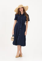 LACOSTE Abito midi blu da donna in mini piqué EF9621 166 LACOSTE 