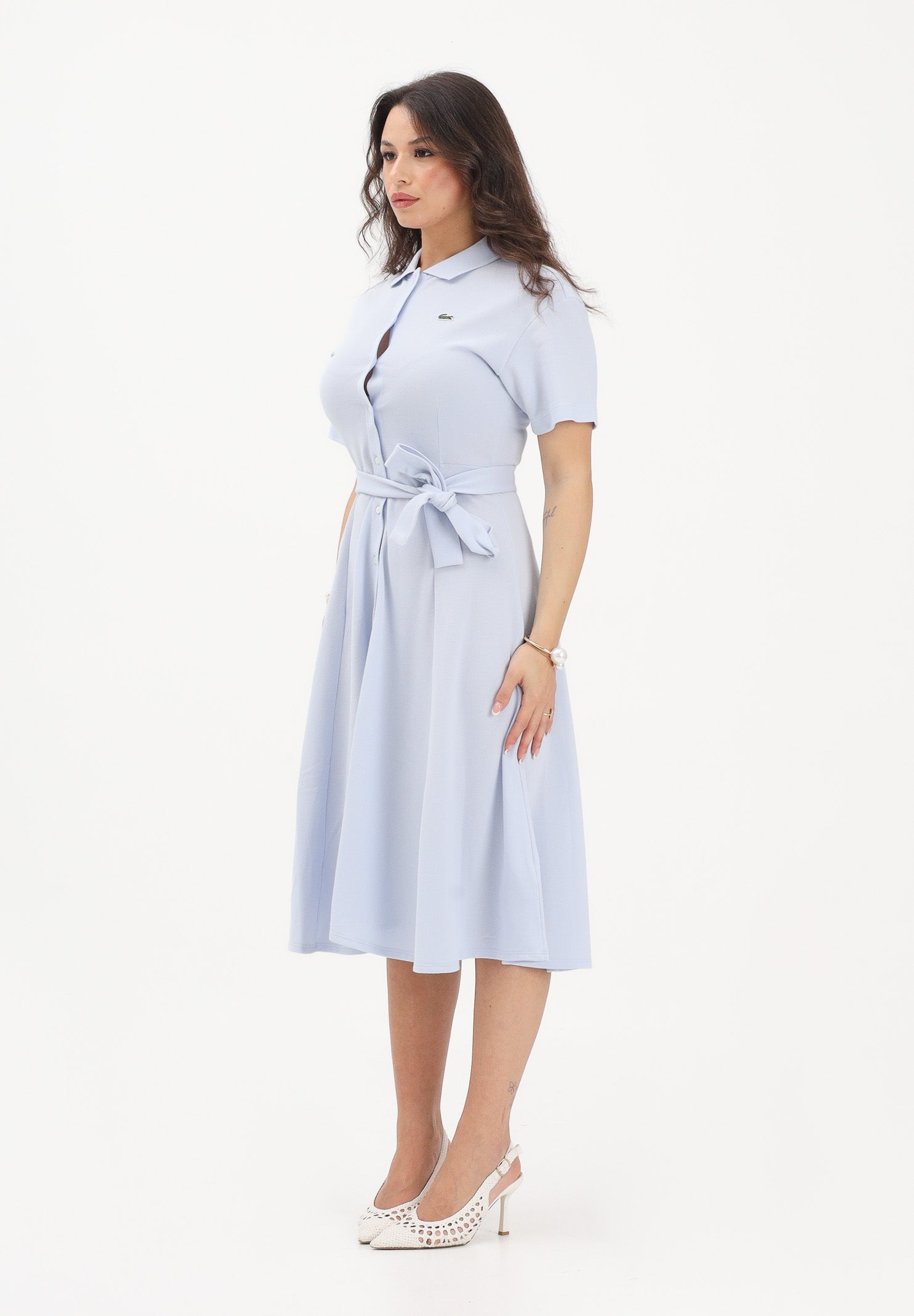 LACOSTE Abito midi azzurro da donna in mini piqué EF9621 J2G LACOSTE 