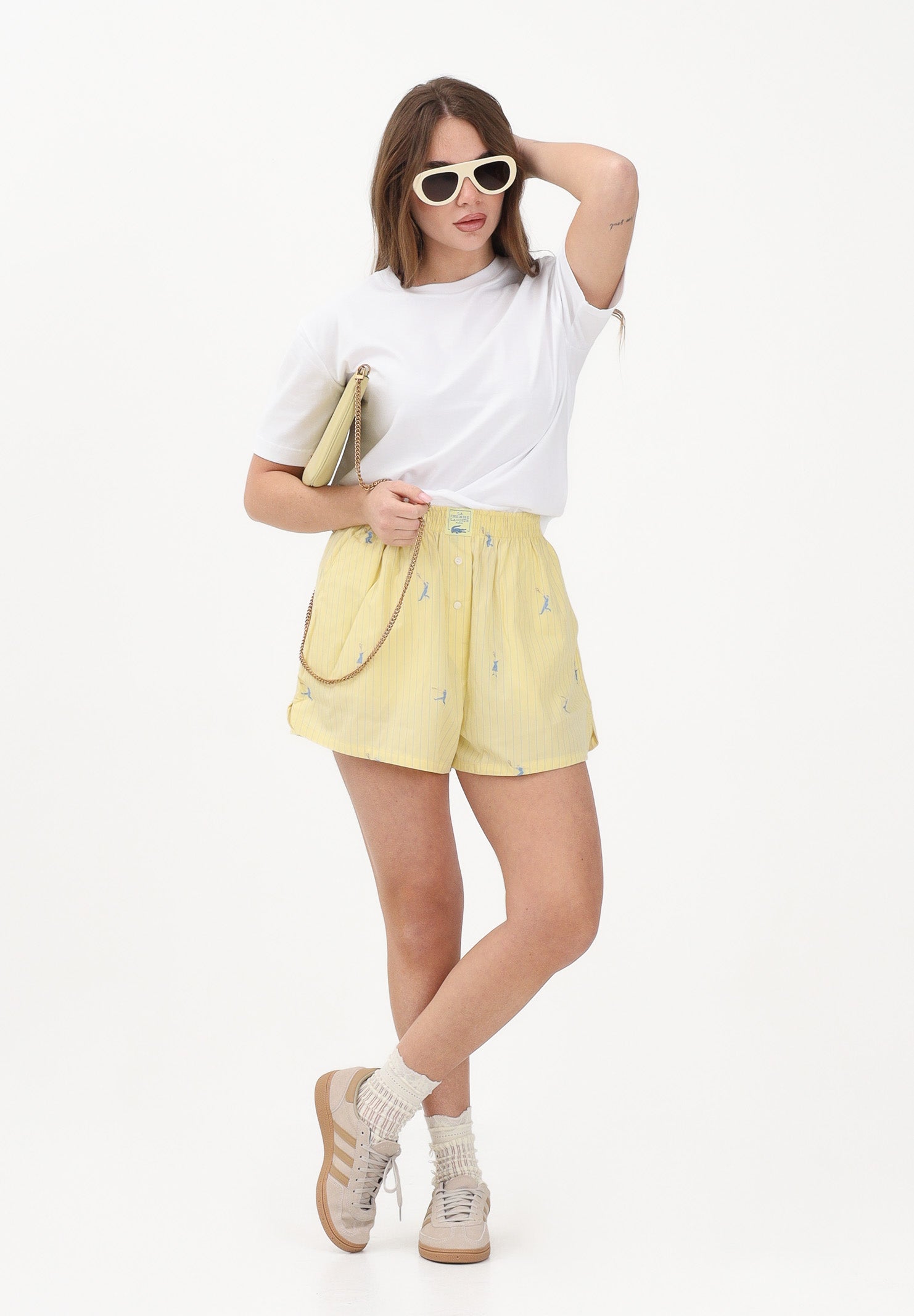 LACOSTE Shorts giallo da donna in popeline di cotone jacquard FF1034 2IA LACOSTE 