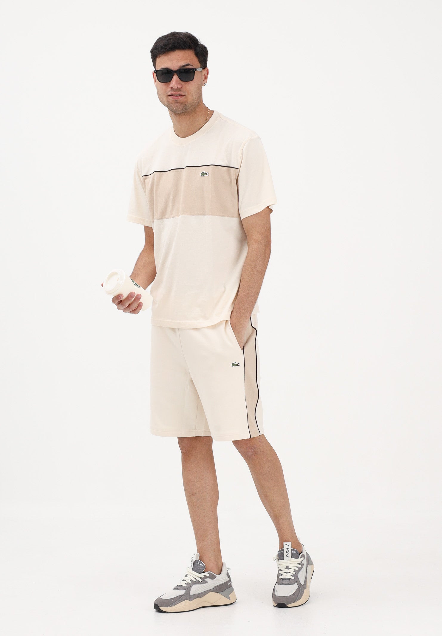 LACOSTE Shorts sportivo beige da uomo con motivo color block GH0893 3RR LACOSTE 