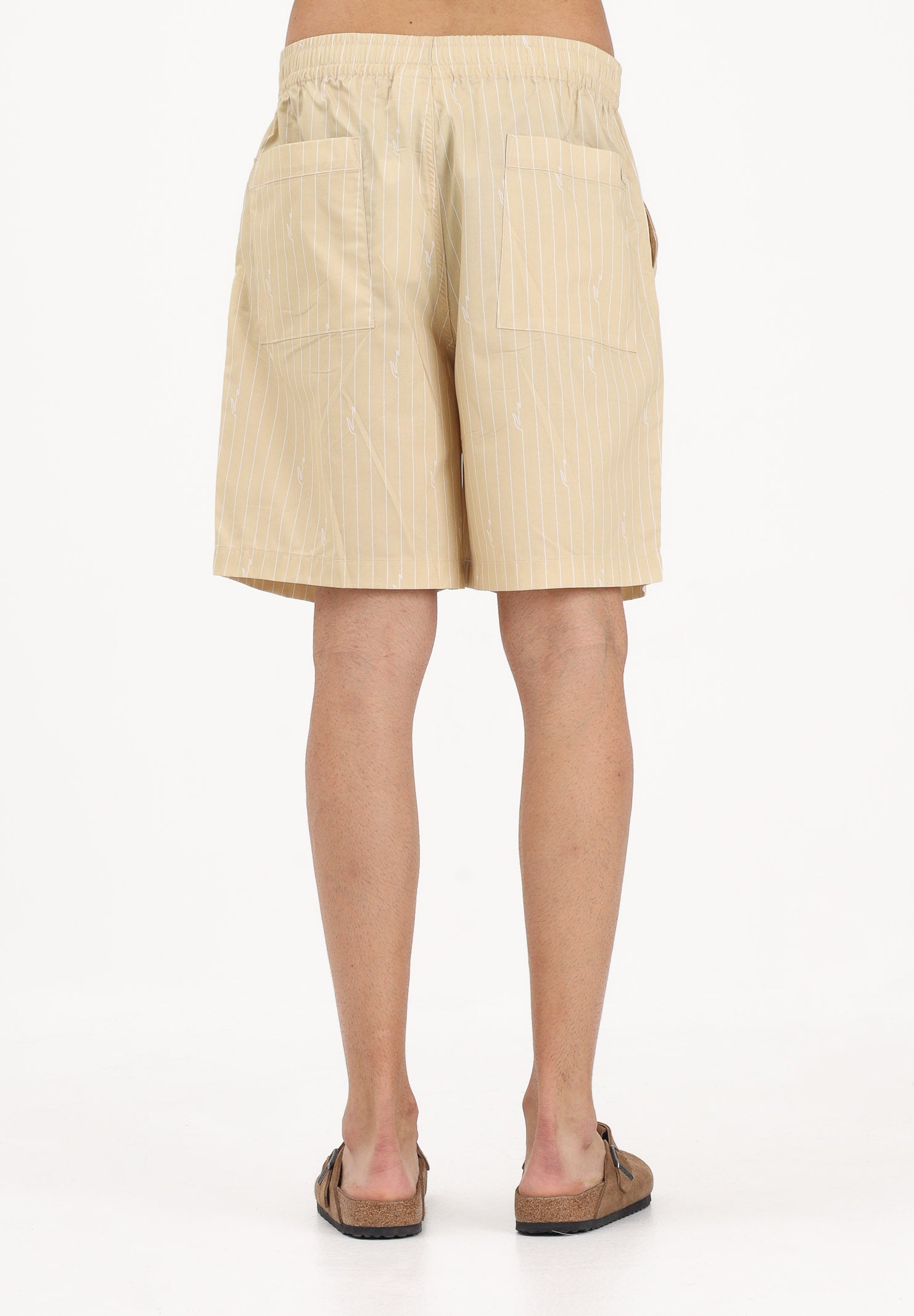 LACOSTE Shorts beige da uomo a righe con stampa coccodrillo GH1964 2IU LACOSTE 
