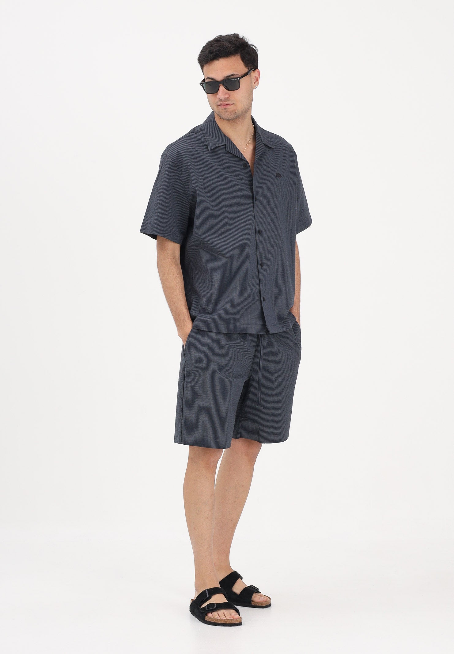 LACOSTE Shorts nero da uomo in seersucker di cotone GH1977 4CI LACOSTE 