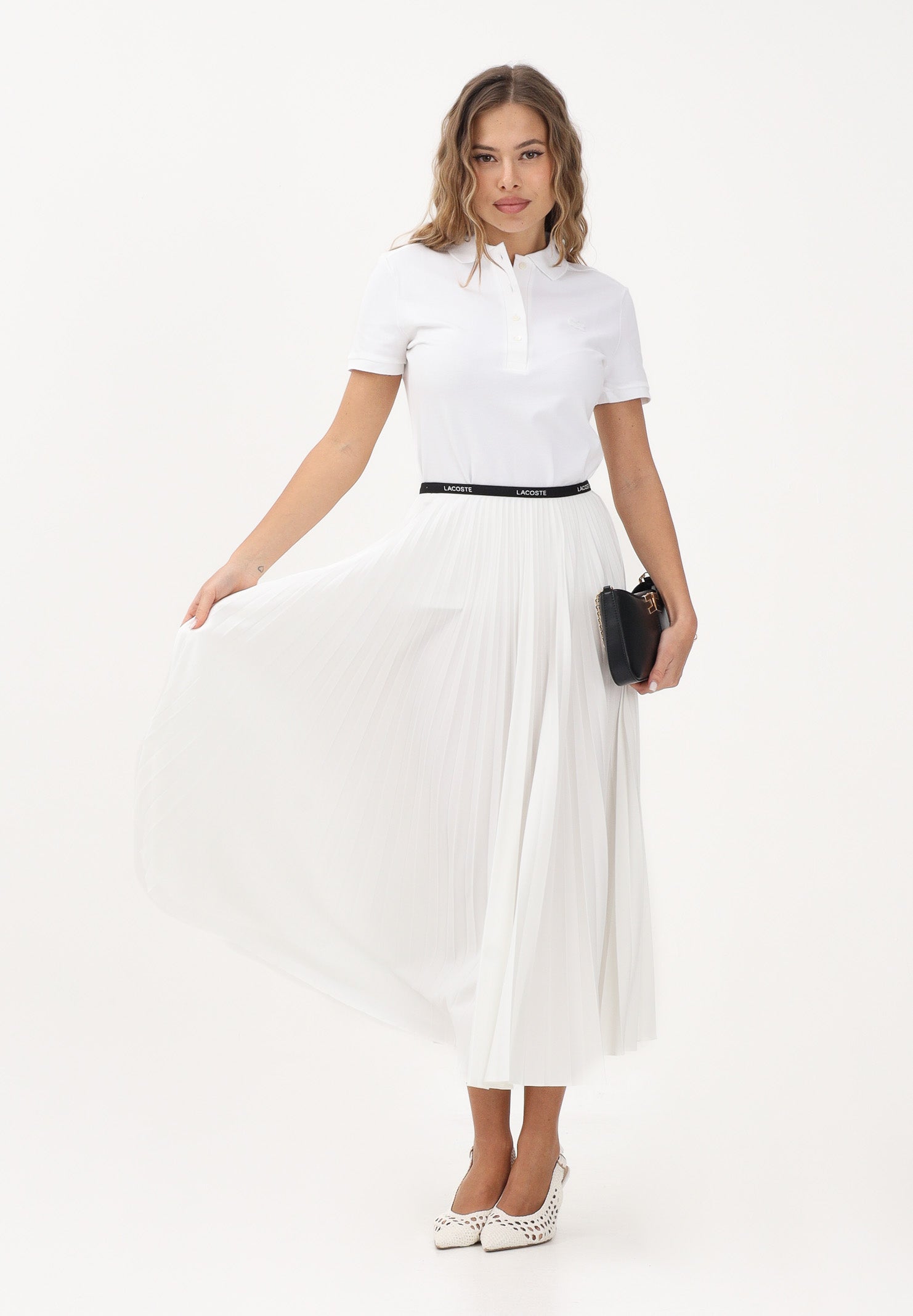 LACOSTE Gonna midi pieghettata bianca da donna JF1402 70V LACOSTE 