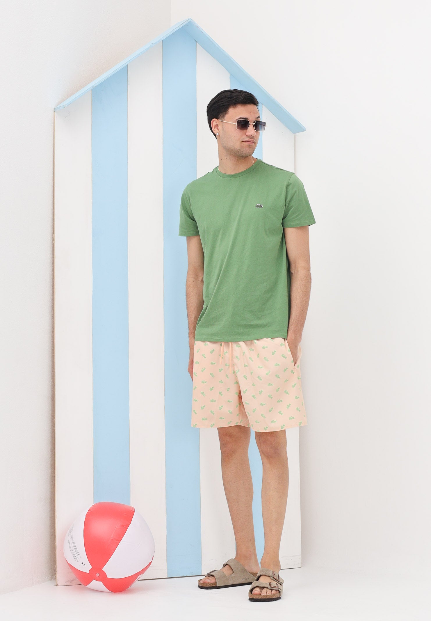 LACOSTE Shorts mare rosa pesca da uomo con stampa coccodrillo MH1851 BIG LACOSTE 