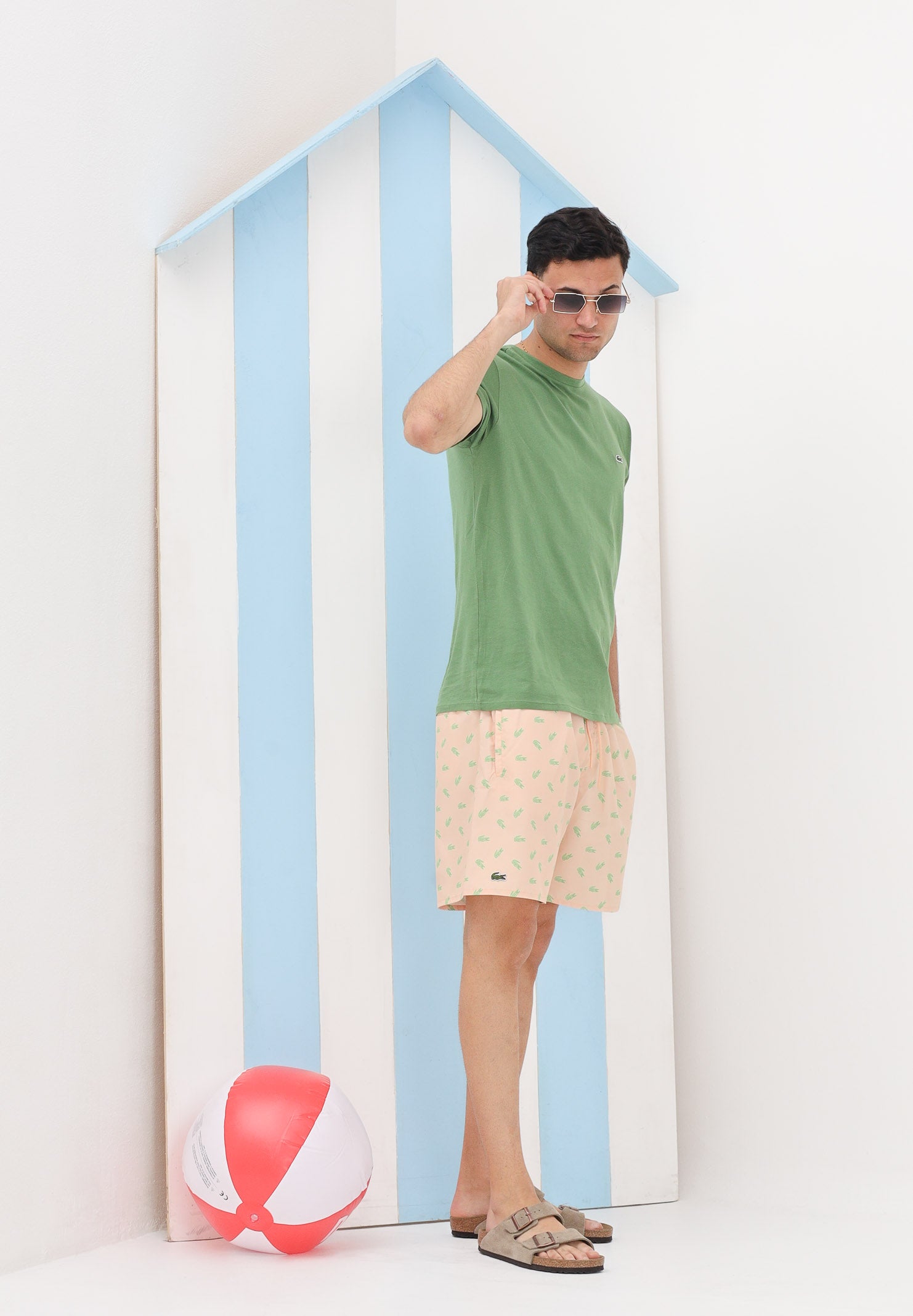 LACOSTE Shorts mare rosa pesca da uomo con stampa coccodrillo MH1851 BIG LACOSTE 