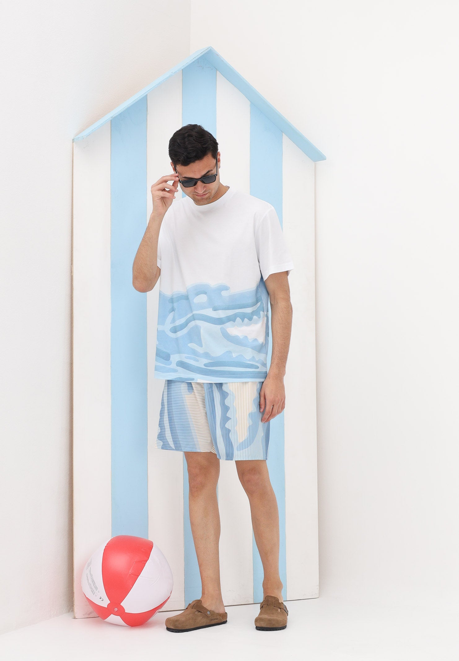 LACOSTE Shorts mare panna e azzurro da uomo con stampa MH1902 3IY LACOSTE 