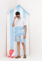 LACOSTE Shorts mare panna e azzurro da uomo con stampa MH1902 3IY LACOSTE 