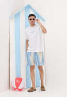 LACOSTE Shorts mare panna e azzurro da uomo con stampa MH1902 3IY LACOSTE 