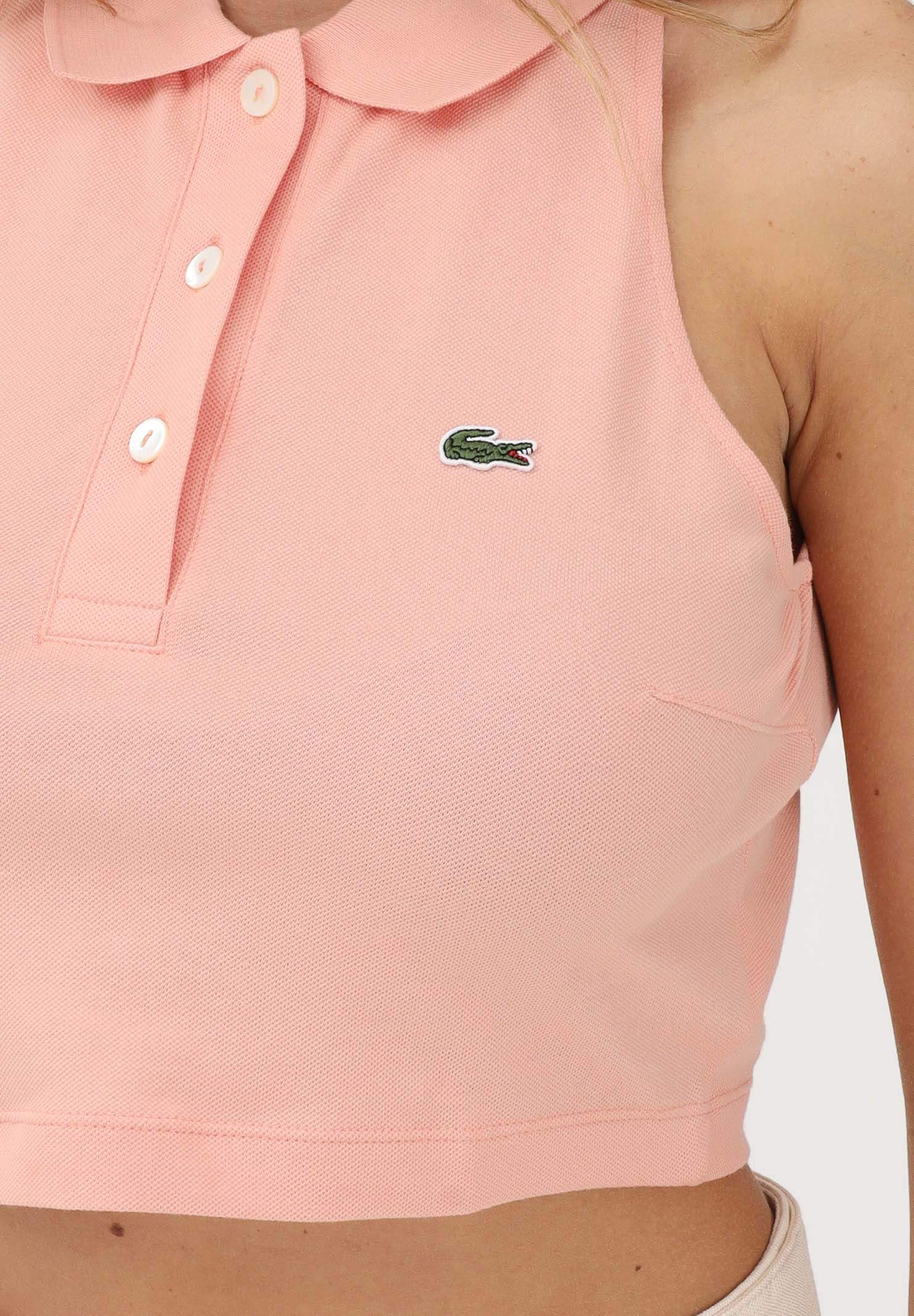LACOSTE Polo crop rosa pesca da donna con logo PF3123 UI2 LACOSTE 