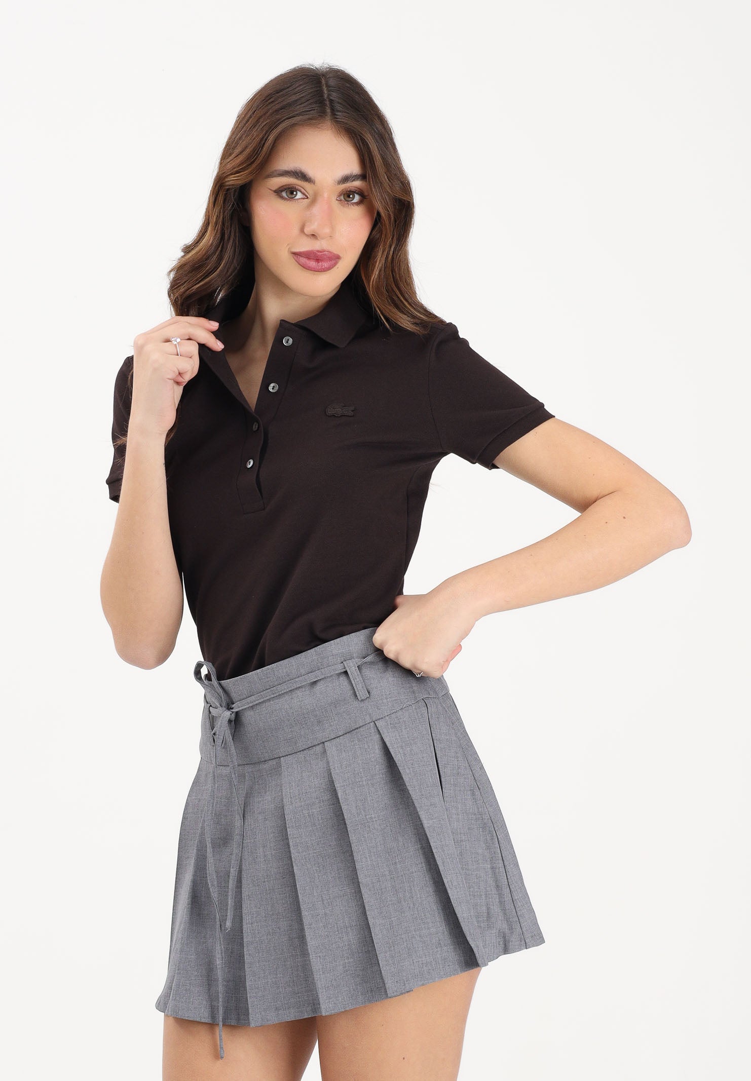 LACOSTE Polo a manica corta marrone da donna con logo PF5462 3LA LACOSTE 
