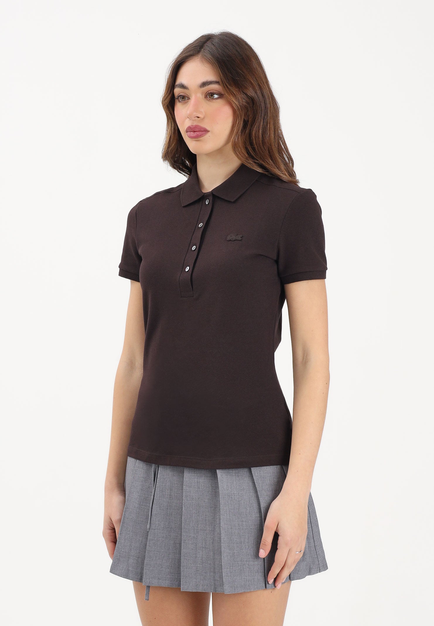 LACOSTE Polo a manica corta marrone da donna con logo PF5462 3LA LACOSTE 